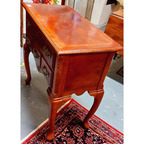 353 - Mahogany Side Table with Brass Handles and Opens With 2 Drawers - C. 77cm W x 42cm D x 77cm H