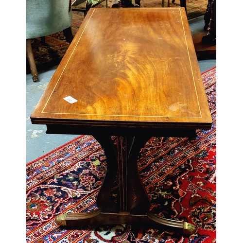 358 - Inlaid Mahogany Lyre End Coffee Table on Stretcher Base - C. 102cm W x 44cm D x 46cm H