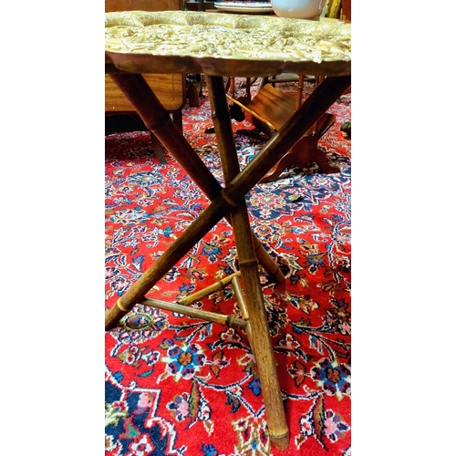 359 - Decorative Brass Top Table on Bamboo Tripod Base