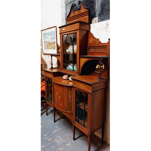 367 - Edwardian Sheraton Style Inlaid Display Cabinet - C. 138cm W x 46cm D x 225cm H