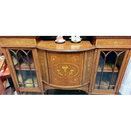 367 - Edwardian Sheraton Style Inlaid Display Cabinet - C. 138cm W x 46cm D x 225cm H