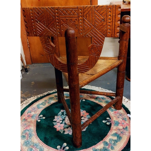 370 - Carved Oak Triangular Seat Armchair