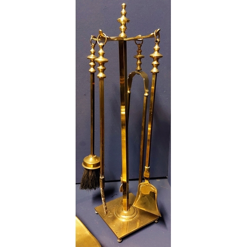 375 - Brass Log Basket & Tall Brass Companion Set