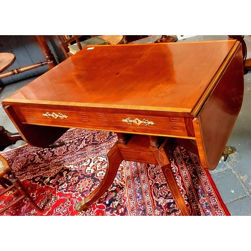 395 - Mahogany Cross Banded Sofa Table with Drawers on a Splayed Pod Base with Brass Paw Castors - C. 93cm... 