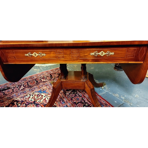 395 - Mahogany Cross Banded Sofa Table with Drawers on a Splayed Pod Base with Brass Paw Castors - C. 93cm... 