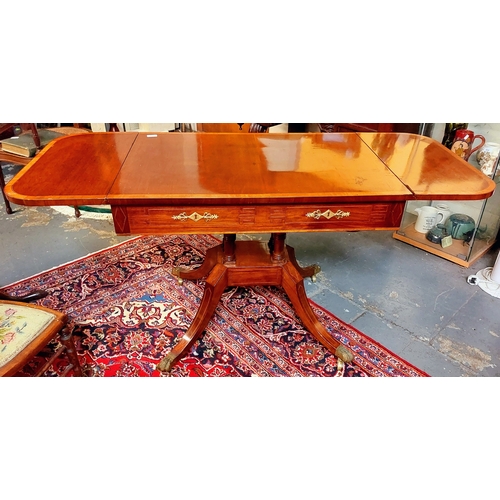 395 - Mahogany Cross Banded Sofa Table with Drawers on a Splayed Pod Base with Brass Paw Castors - C. 93cm... 