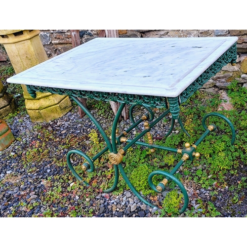 411 - French Pastry Table with a Cast & Wrought Iron Base & Marble Top - C. 102cm W x 75cm D x 75cm H