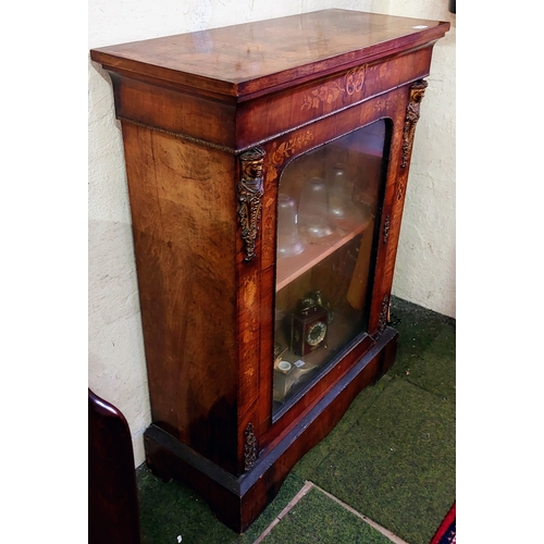 448 - Marquetry Inlaid Glazed Door Pier Cabinet - C. 80cm W x 33cm D x 105cm H