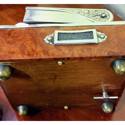 465 - Sterling Silver and Walnut Musical Cigarette Box with Individual Ashtrays, Dispenser and Match Strik... 