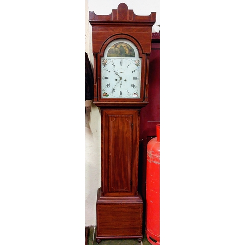 473 - Inlaid Mahogany Georgian Longcase Clock with Painted Dial - Jas Allan, Kilmarnock