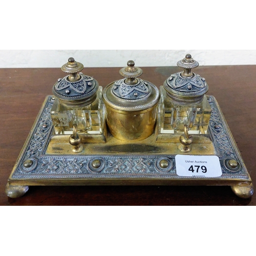 479 - Brass Inkwell Desk Set