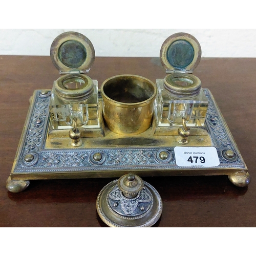 479 - Brass Inkwell Desk Set