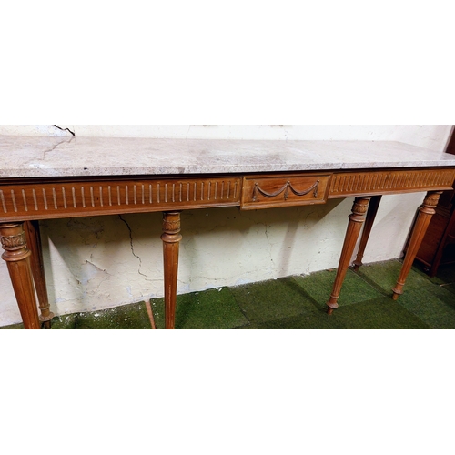 486 - Late 19th Century Walnut Marble Top Serving Table on Reeded Legs - C. 224cm W x 52cm D x 97cm H