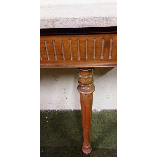 486 - Late 19th Century Walnut Marble Top Serving Table on Reeded Legs - C. 224cm W x 52cm D x 97cm H