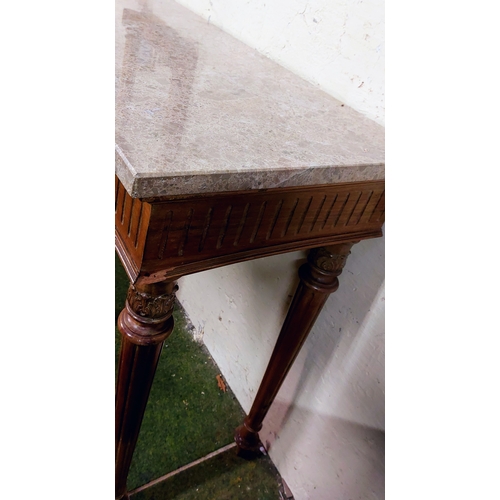 486 - Late 19th Century Walnut Marble Top Serving Table on Reeded Legs - C. 224cm W x 52cm D x 97cm H