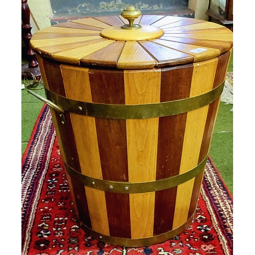 487 - Brass Bound Lidded Turf Bucket - C. 51cm H x 48cm W