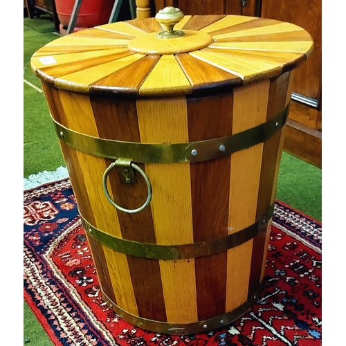 487 - Brass Bound Lidded Turf Bucket - C. 51cm H x 48cm W