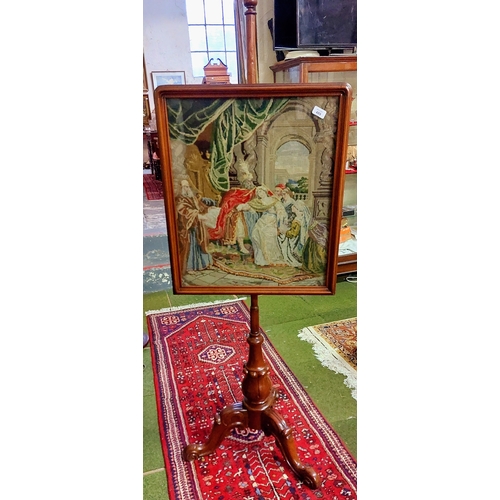 489 - Mahogany Tripod Base Tapestry Pole Screen