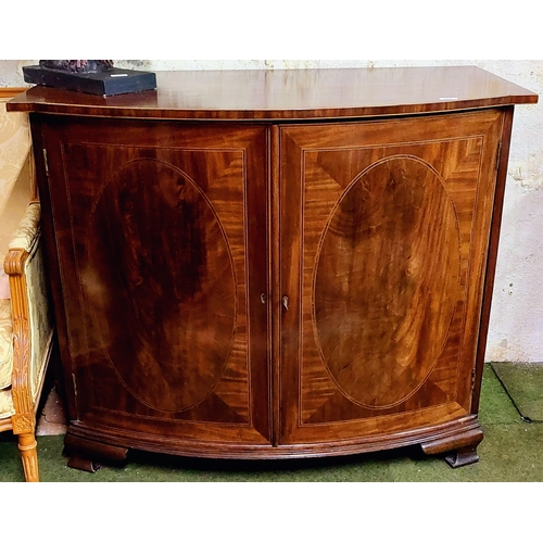 495 - Inlaid Mahogany Bow Front Cupboard - C. 109cm W x 66cm D x 99cm H