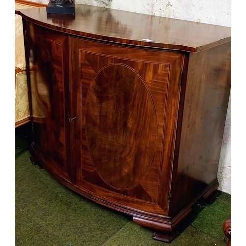 495 - Inlaid Mahogany Bow Front Cupboard - C. 109cm W x 66cm D x 99cm H