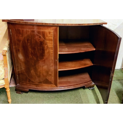 495 - Inlaid Mahogany Bow Front Cupboard - C. 109cm W x 66cm D x 99cm H