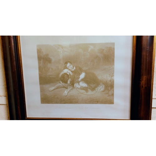 502 - Pair of Nicely Framed French Prints of Children with their Pets