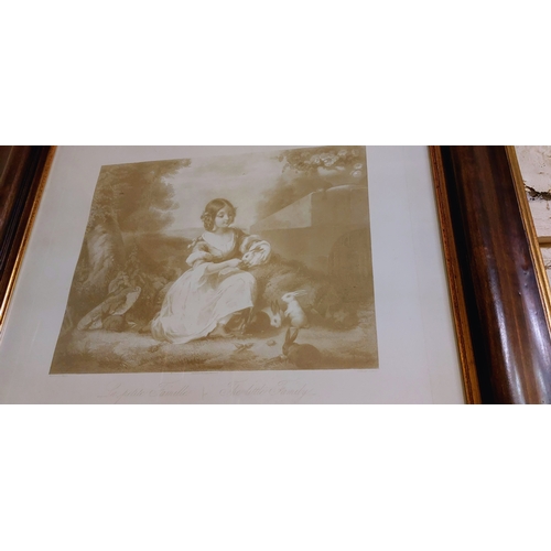 502 - Pair of Nicely Framed French Prints of Children with their Pets