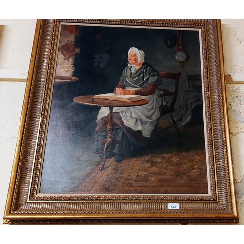 503 - Pair of H. Spernon Tozer Oil on Canvas - Gilt Framed Fisherman 1888 & Lady Reading 1887 - C. 83cm W ... 