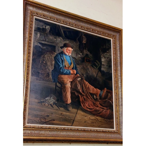 503 - Pair of H. Spernon Tozer Oil on Canvas - Gilt Framed Fisherman 1888 & Lady Reading 1887 - C. 83cm W ... 