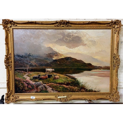 504 - Sidney Richard Percy Oil on Canvas - Gilt Framed Highland Cattle - C. 105cm W x 75cm H