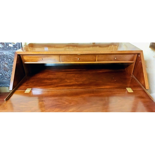 506 - Mahogany Writing Bureau with 3 Brass Handle Drawers - C. 112cm W x 59cm D x 100cm H