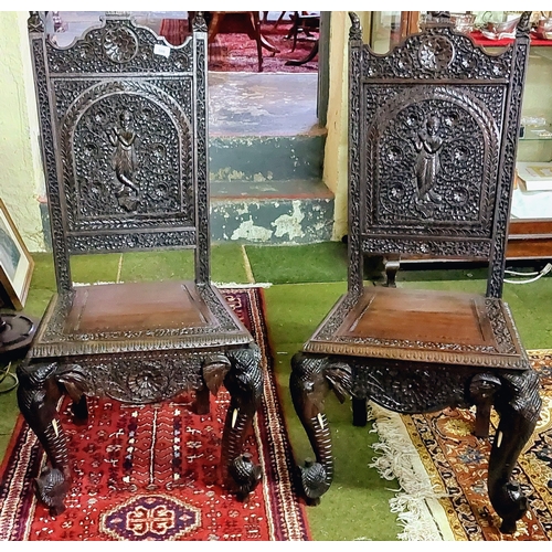 508 - Pair of Highly Carved Anglo / Indian Elephant Chairs