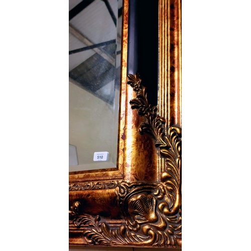 510 - Ornate Gilt and Ebonised Bevelled Overmantle Mirror - C. 124cm x 94cm