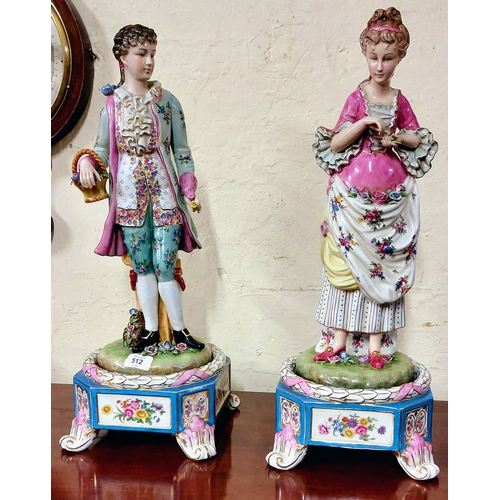 512 - Pair of Ceramic George III Style Figures on Pedestal Bases - C. 57cm H