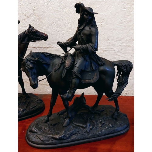 523 - Pair of Spelter Horse & Rider Figures