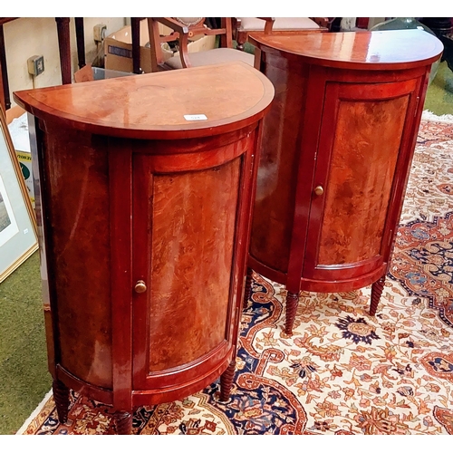 524 - Pair of Half Moon Mahogany and Walnut Veneer Cabinets - C. 52cm W x 28cm D x 82cm H