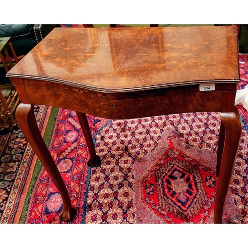 534 - Walnut Veneered Canteen of Cutlery Table on Ball & Claw Feet