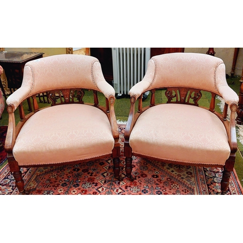 538 - Pair of Edwardian Inlaid Rosewood Tub Chairs