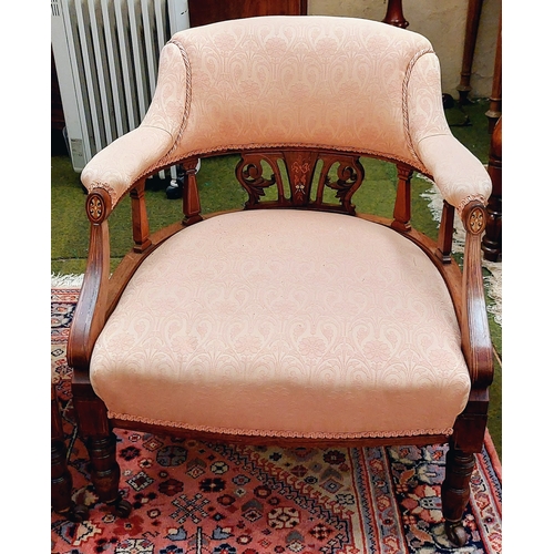 538 - Pair of Edwardian Inlaid Rosewood Tub Chairs