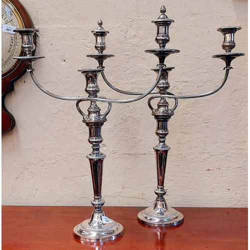 539 - Pair of Large Silver Plated Twin Branch Candelabra - C. 55cm H