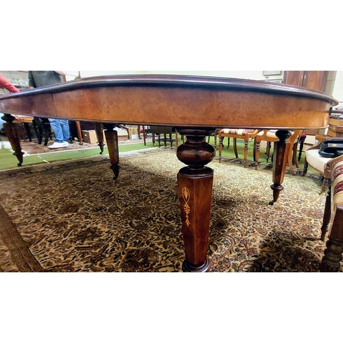 543 - Victorian Revival Handmade Marquetry Burr Walnut Dining Table & 14 Matching Dining Chairs - C.130cm ... 