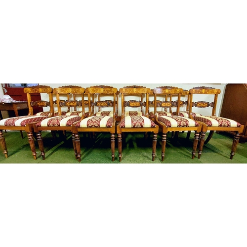 543 - Victorian Revival Handmade Marquetry Burr Walnut Dining Table & 14 Matching Dining Chairs - C.130cm ... 