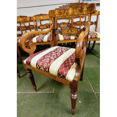 543 - Victorian Revival Handmade Marquetry Burr Walnut Dining Table & 14 Matching Dining Chairs - C.130cm ... 