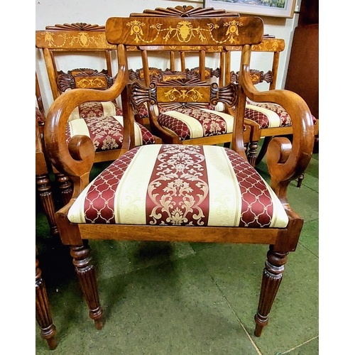 543 - Victorian Revival Handmade Marquetry Burr Walnut Dining Table & 14 Matching Dining Chairs - C.130cm ... 