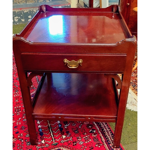 546 - Georgian Style Mahogany 2-Tier Lamp Table with Brass Handle Drawer - C. 60vm D x 50cm W x 64cm H