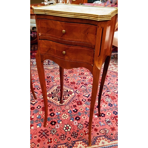 548 - Pair of Edwardian Inlaid Satinwood 2 Drawer Lockers with Brass Surround Marble Tops on Cabriole Legs... 