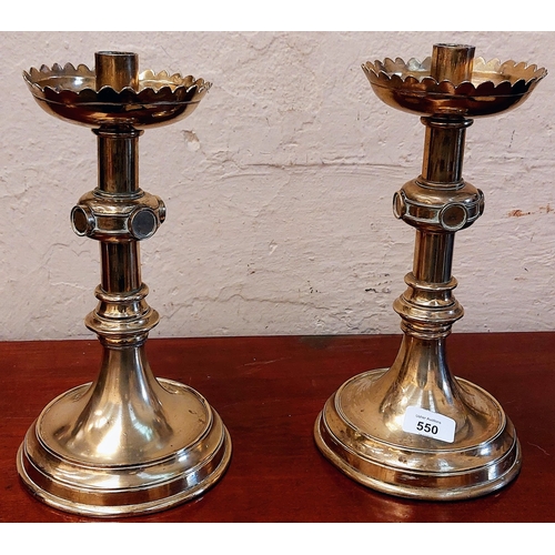 550 - Pair of Brass Candlesticks - C. 30cm H