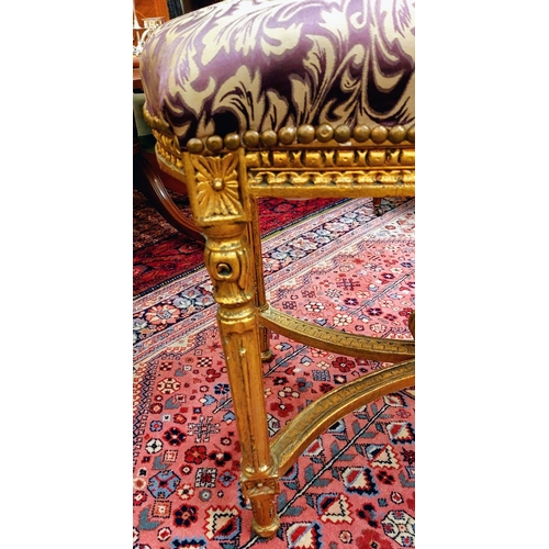 554 - Tall French Style Gilt Framed Upholstered Bedroom / Window Seat - C. 94cm W x 55cm D x 68cm H