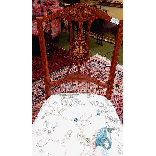 556 - Edwardian Inlaid Mahogany Chair with Bird and Leaf Branch Upholstery