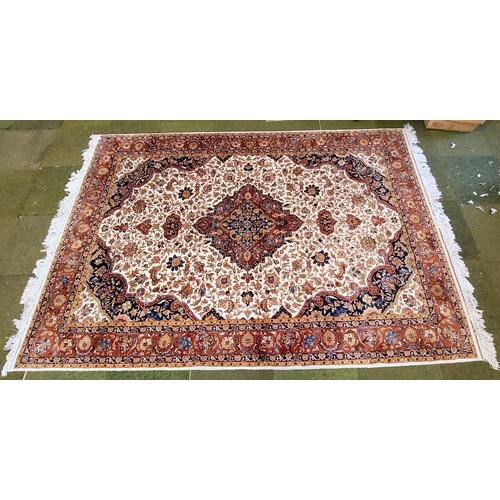 558 - Cream Iranian Hand-Knotted Carpet Square - C. 305cm x 200cm